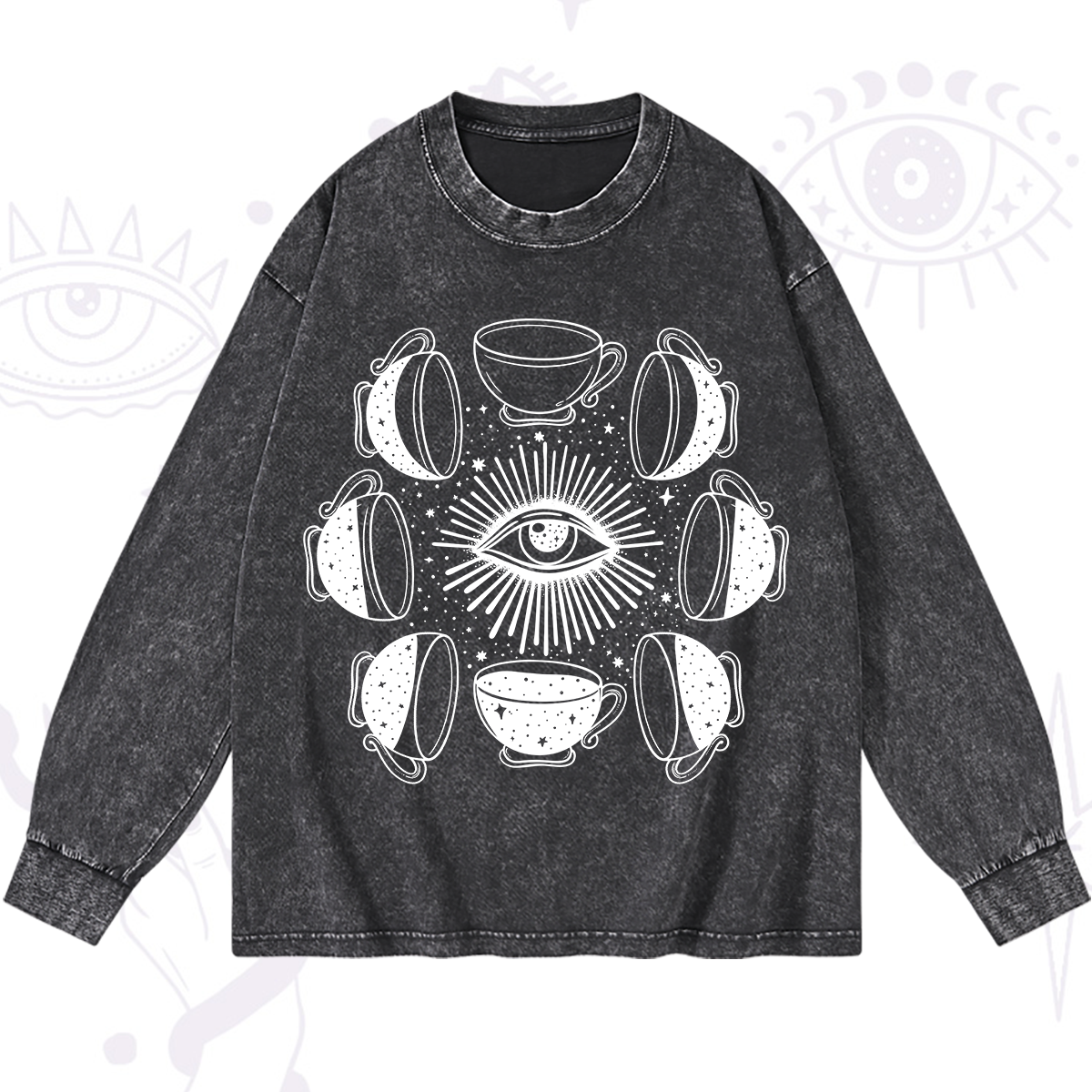 Magic Purplehecate Moon Phase Coffee Washed Long Sleeve Shirt