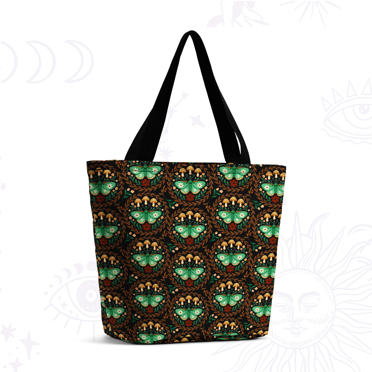 Purplehecate Moth and Mushroom Casual Tote Bag