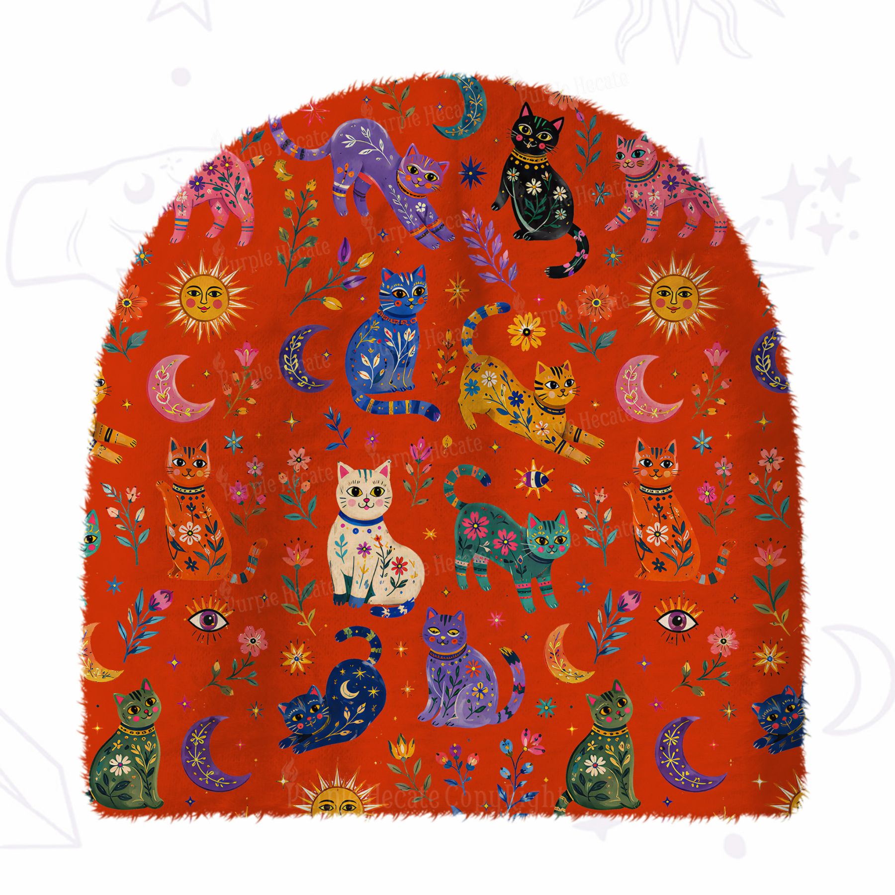Purplehecate Rainbow Magic Cats Fuzzy Knit Beanie