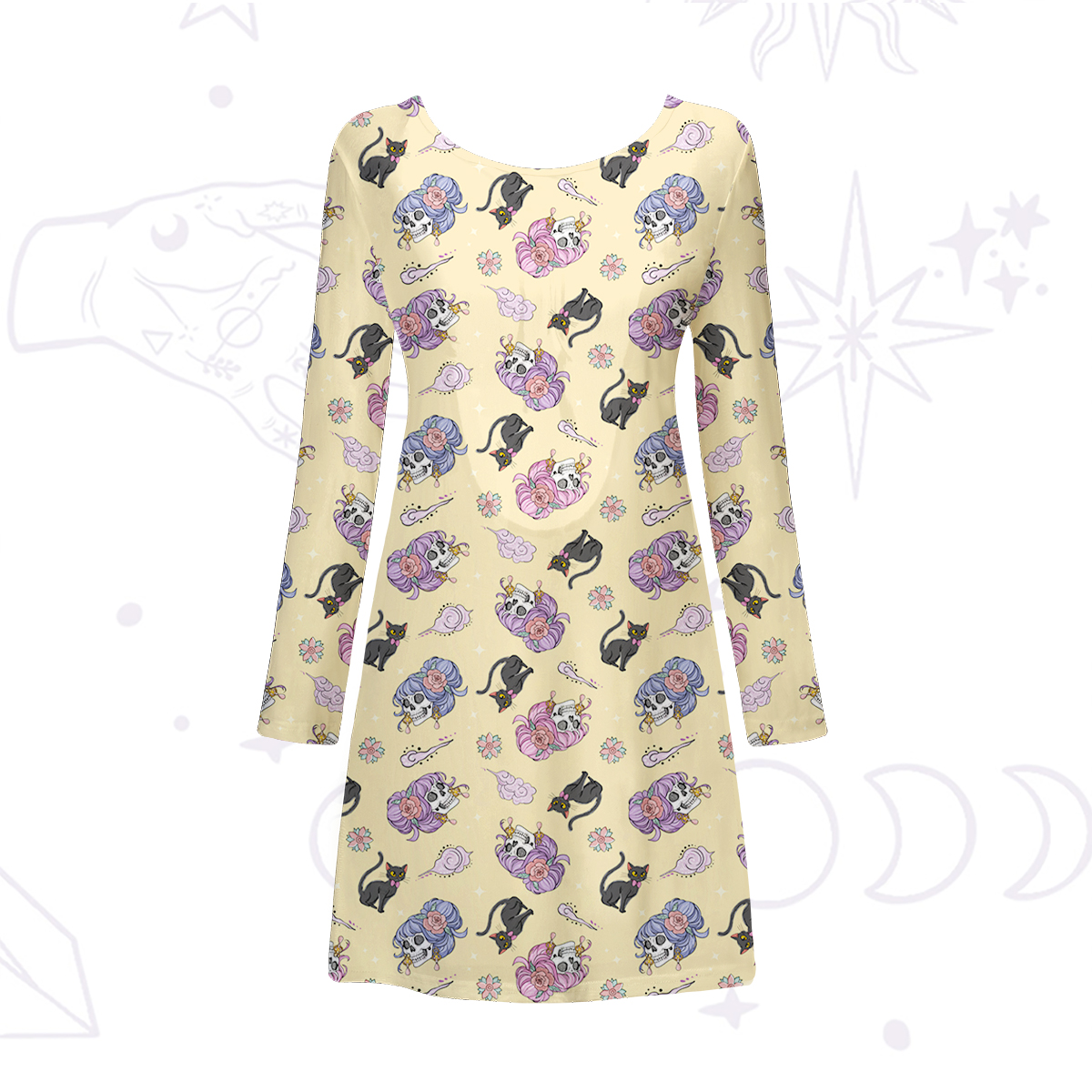 Purplehecate Magical Cat Skeleton Mom Beachwear Cover-Up Dress