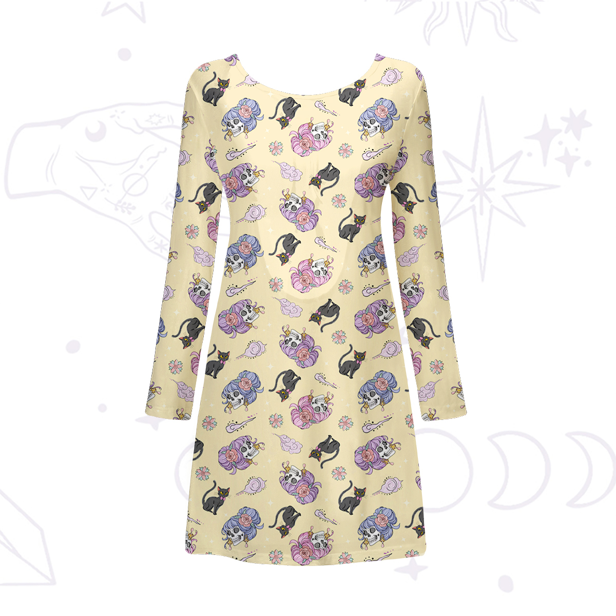 Purplehecate Magical Cat Skeleton Mom Beachwear Cover-Up Dress