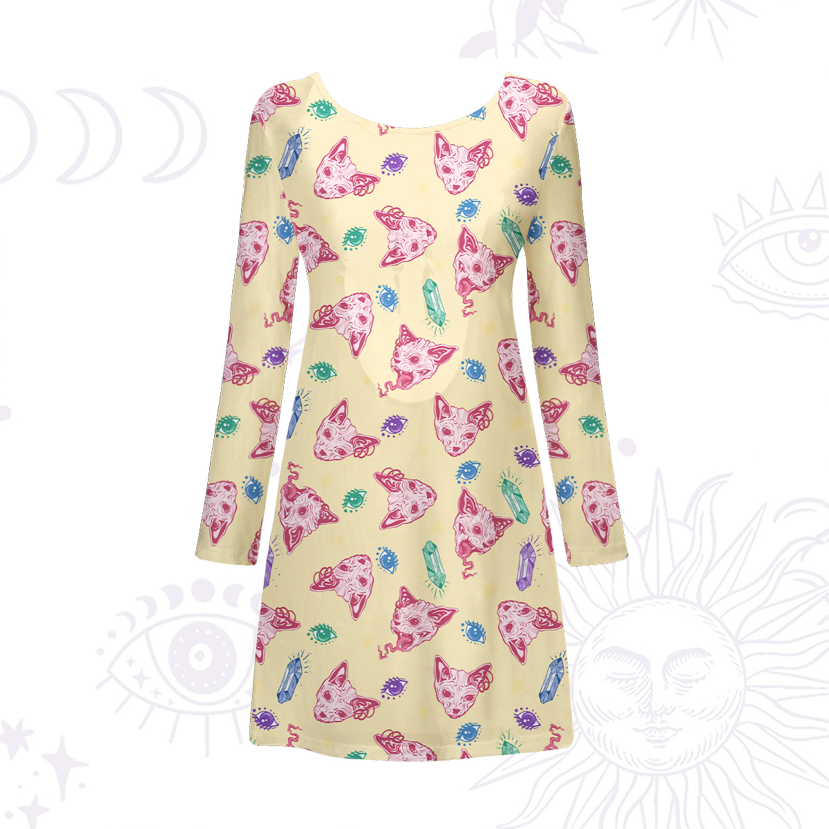 Purplehecate Crystal Cat Skull Beachwear Cover-Up Dress