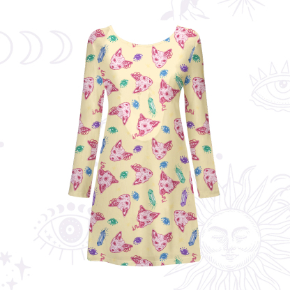 Purplehecate Crystal Cat Skull Beachwear Cover-Up Dress