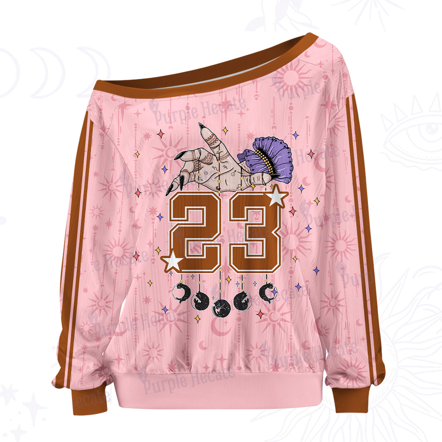 Purplehecate Cats and Moons A Divination Night Off The Shoulder Graphic Jersey