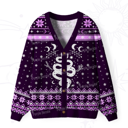 Purplehecate Snake And Moon Phase Comfort Ugly Cardigan Sweaters