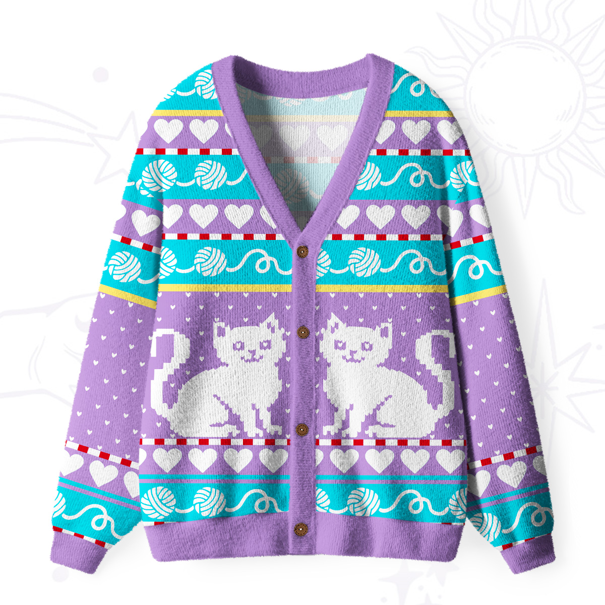 PurplehecateWhimsical Cat and Yarn  Ugly Cardigan Sweaters