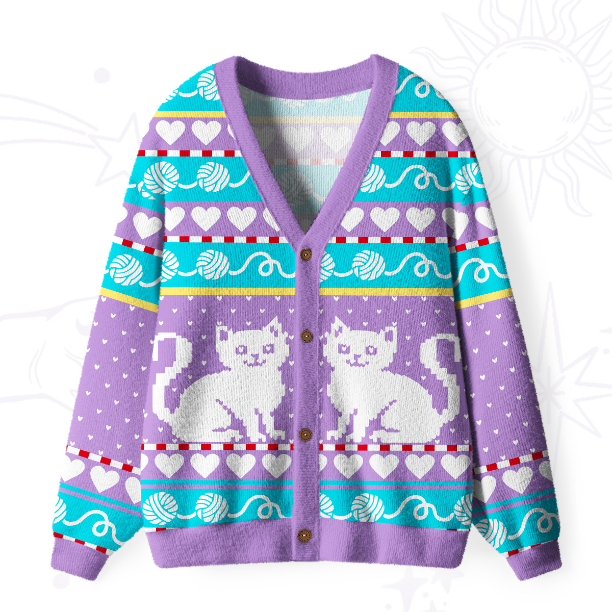 PurplehecateWhimsical Cat and Yarn  Ugly Cardigan Sweaters