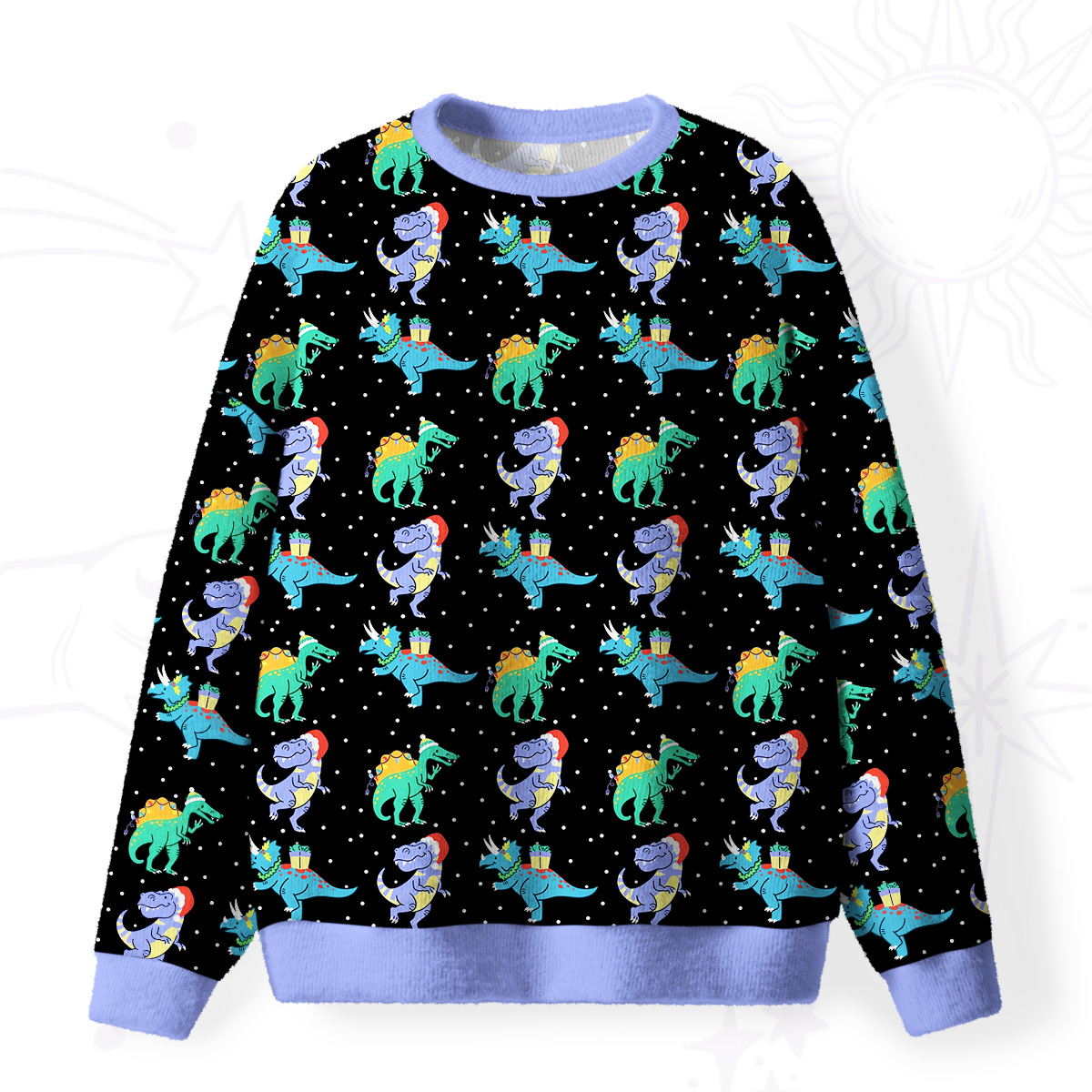 Purplehecate Funny Christmas Dinosaurs Fuzzy Ugly Christmas Sweatshirt