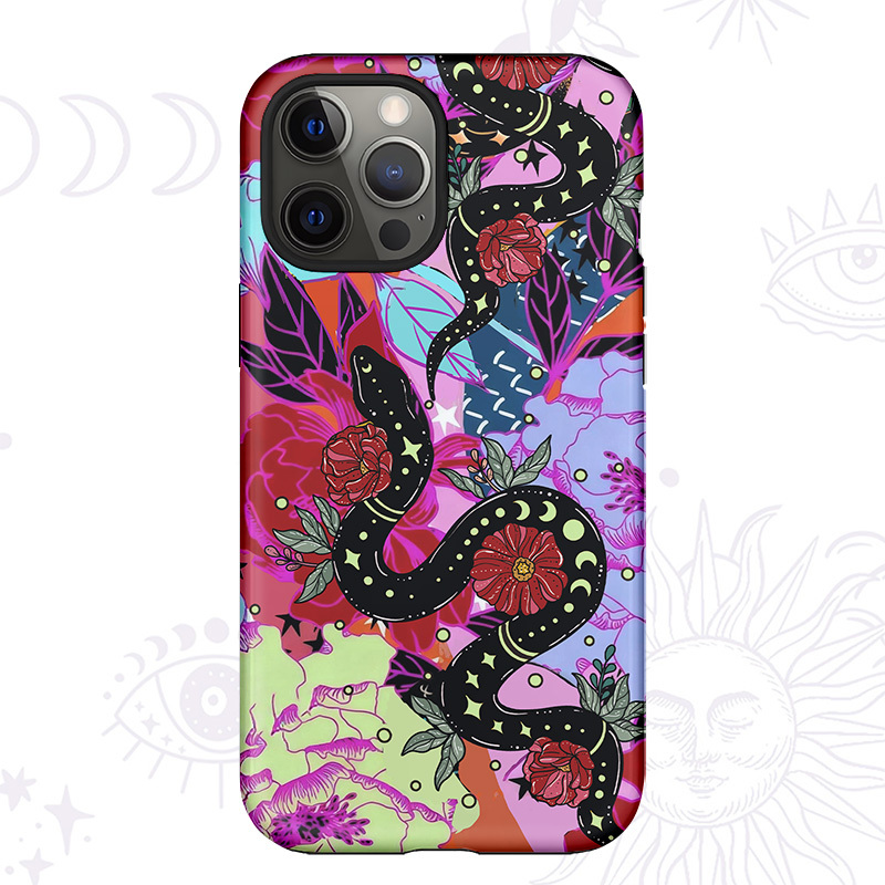 Purplehecate Enchanted Black Serpent & Floral Pattern Phone Case