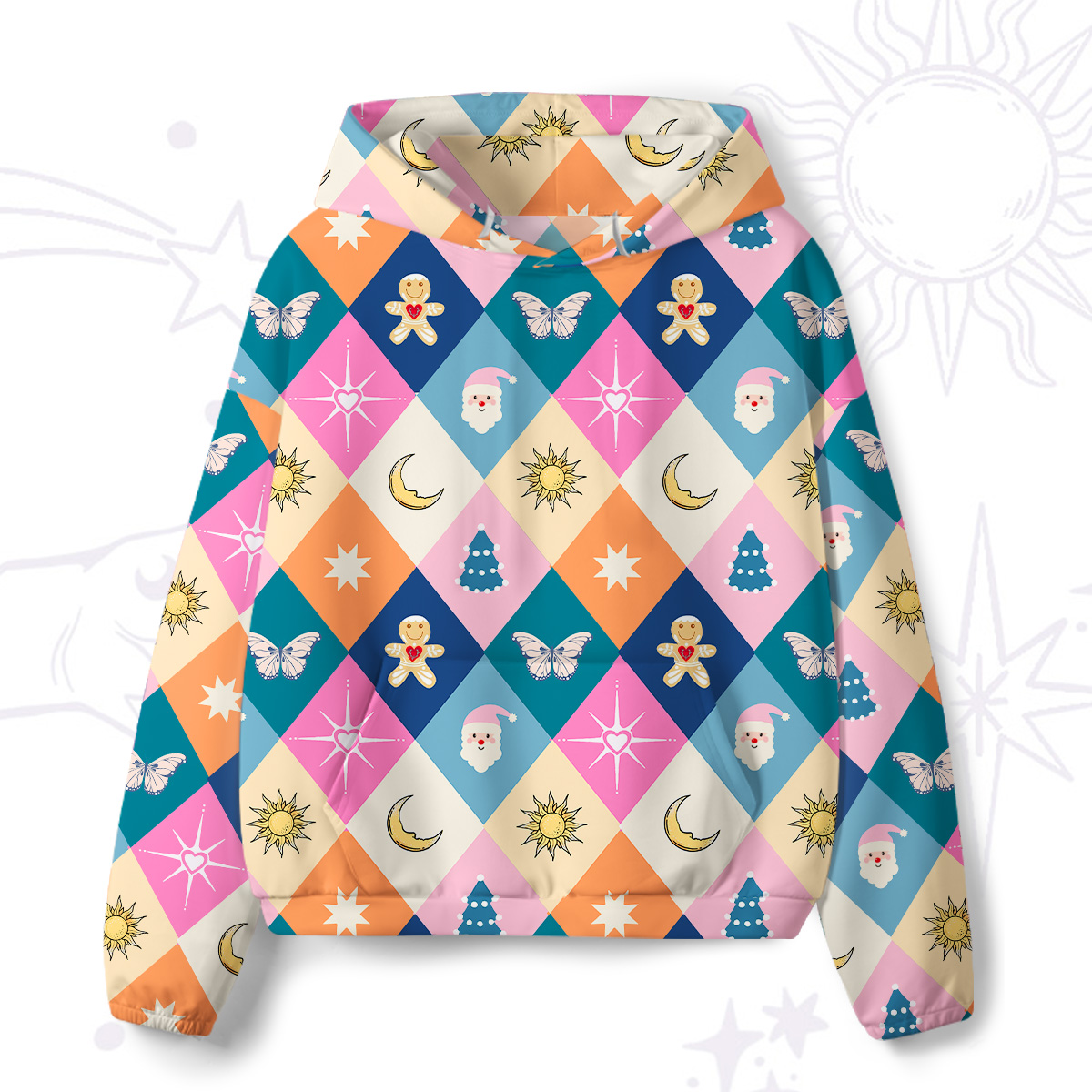 Purplehecate Whimsical Holiday Patchwork All-Over Print Hoodie