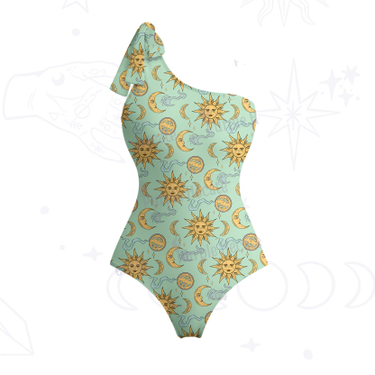 Purplehecate Magic of Sun and Moon One-Shoulder One-Piece Swimsuit