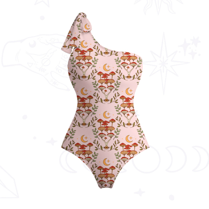 Purplehecate Psychedelic Mushrooms One-Shoulder One-Piece Swimsuit