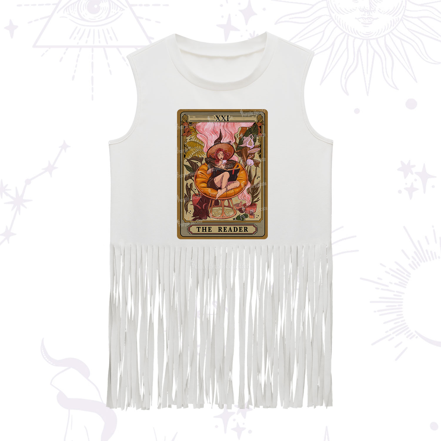 Purplehecate The Reader Tarot Card Fringe Tank Top