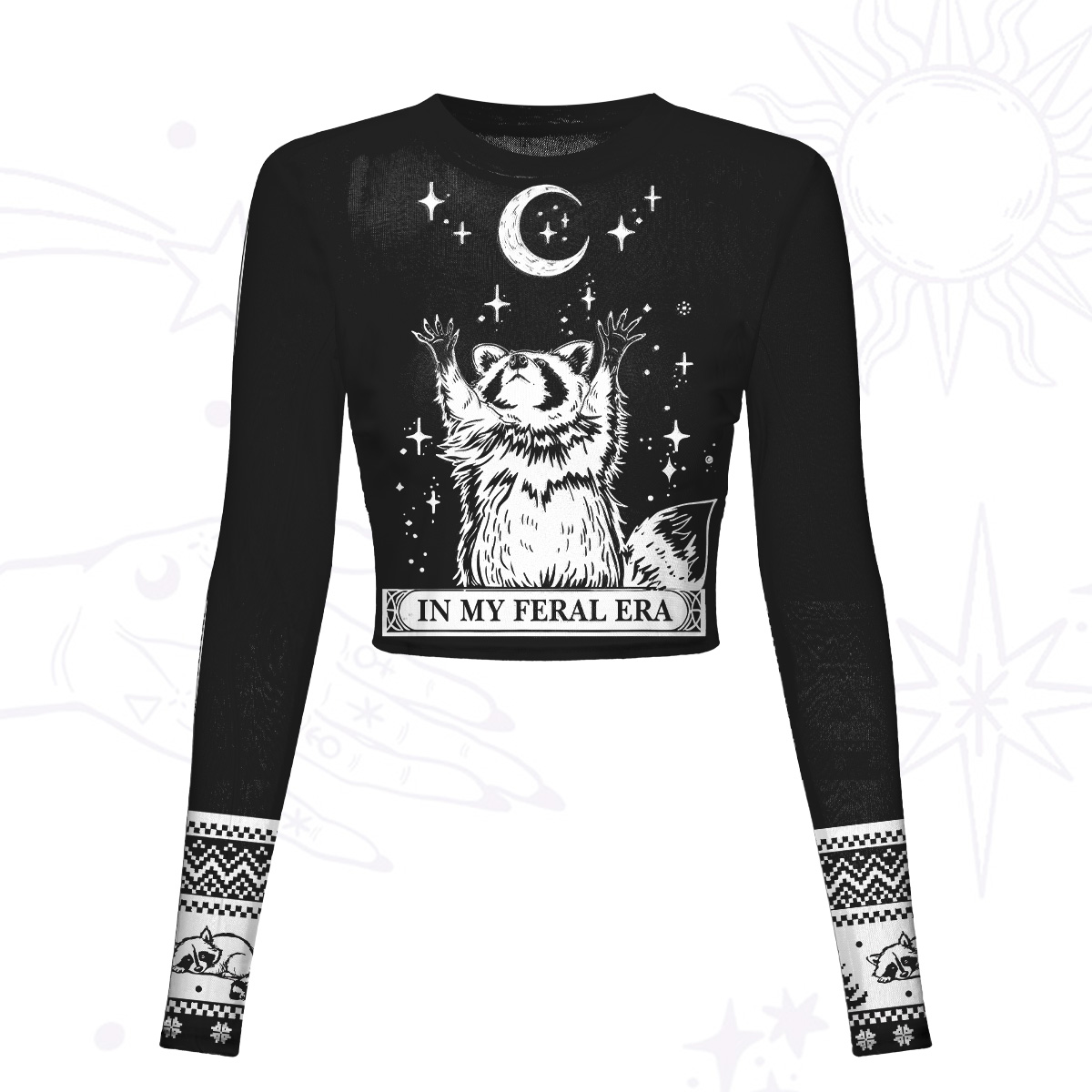 Purplehecate In My Feral Era Raccoon Mesh Long Sleeve Crop Top