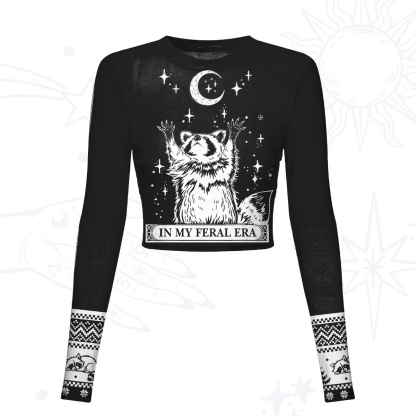 Purplehecate In My Feral Era Raccoon Mesh Long Sleeve Crop Top
