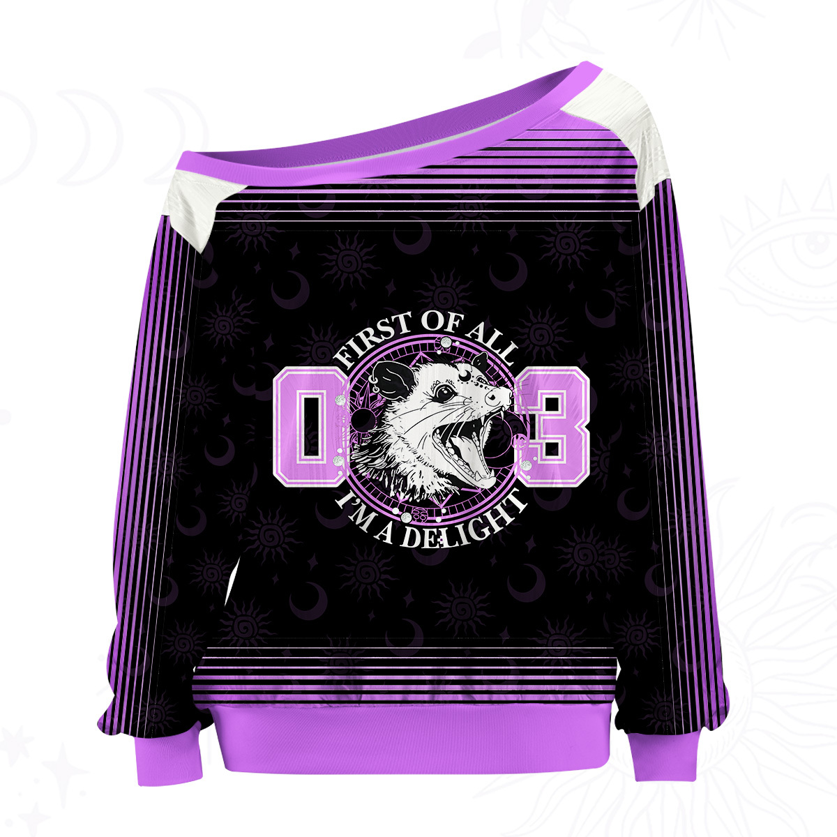 Purplehecate First Of All I'm A Delightful Opossum Off The Shoulder Graphic Jersey
