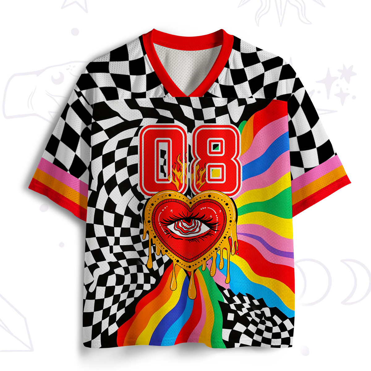 Purplehecate Trippy Rainbow Heart Eye Mesh Jersey