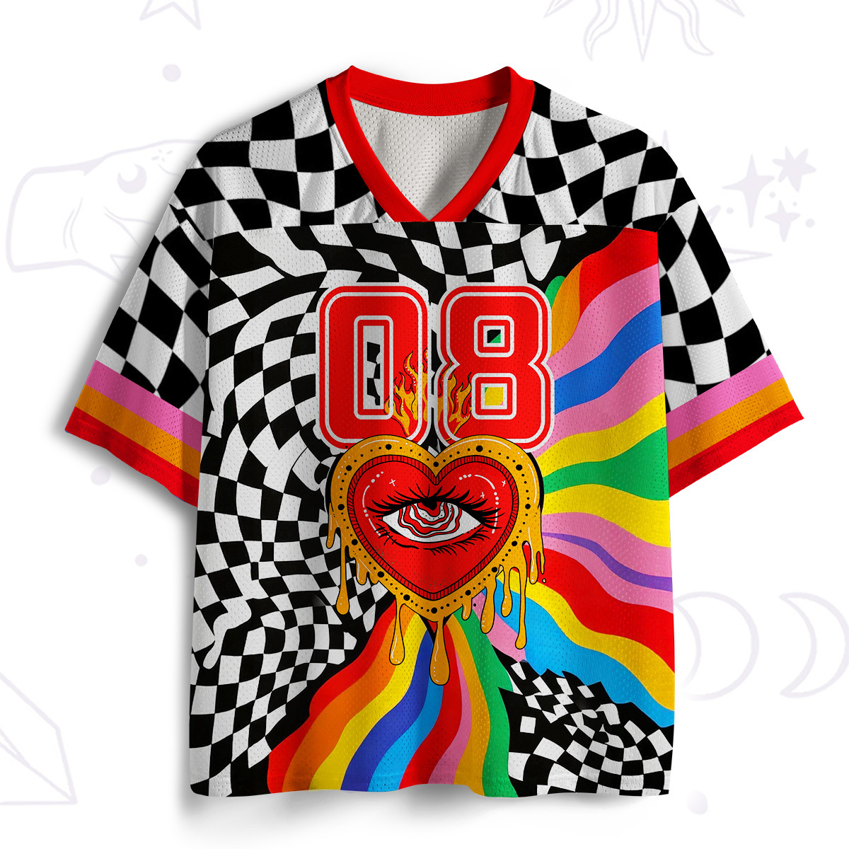 Purplehecate Trippy Rainbow Heart Eye Mesh Jersey