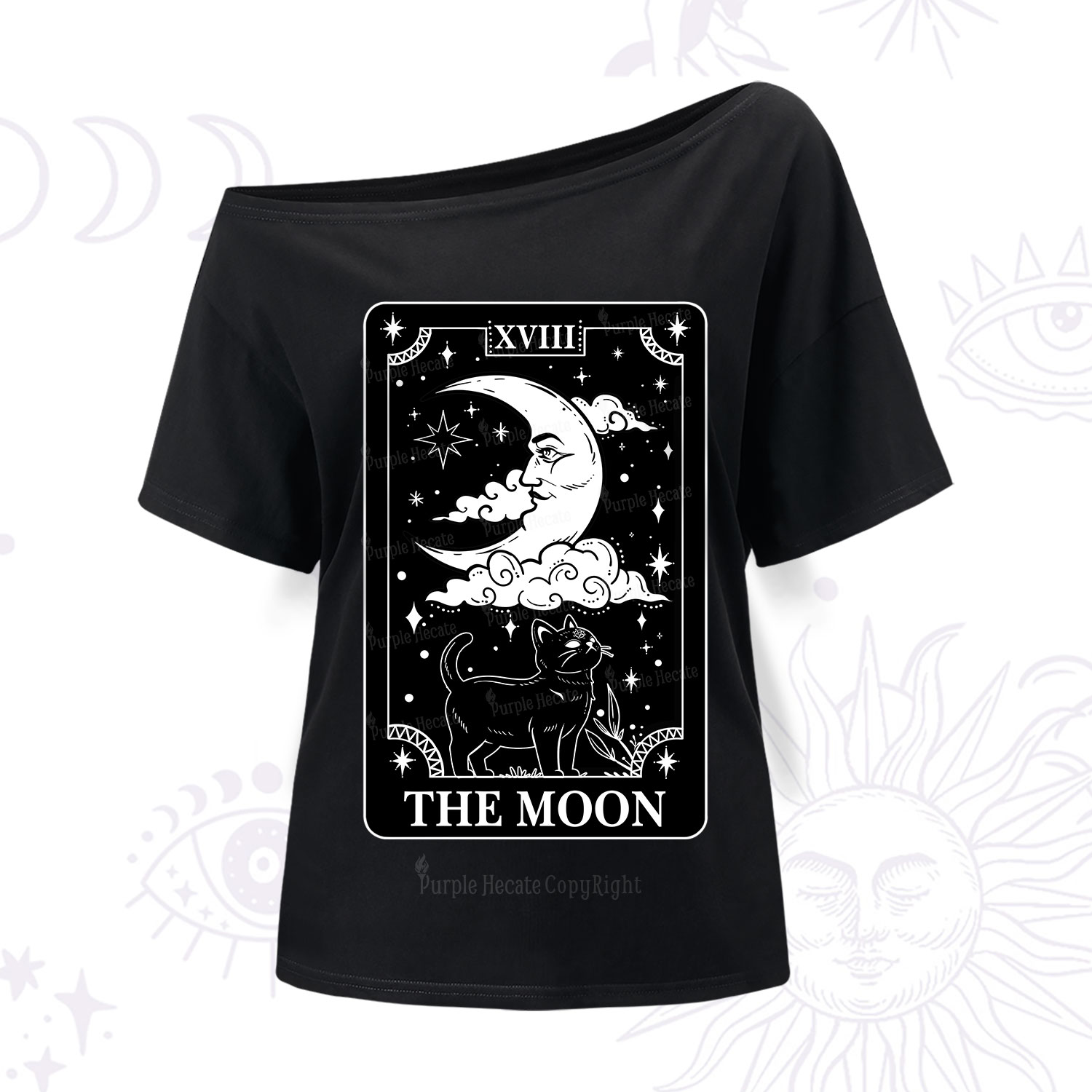 Purplehecate The Moon Tarot Card Cat One Shoulder T-Shirt