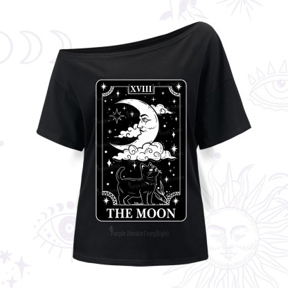 Purplehecate The Moon Tarot Card Cat One Shoulder T-Shirt