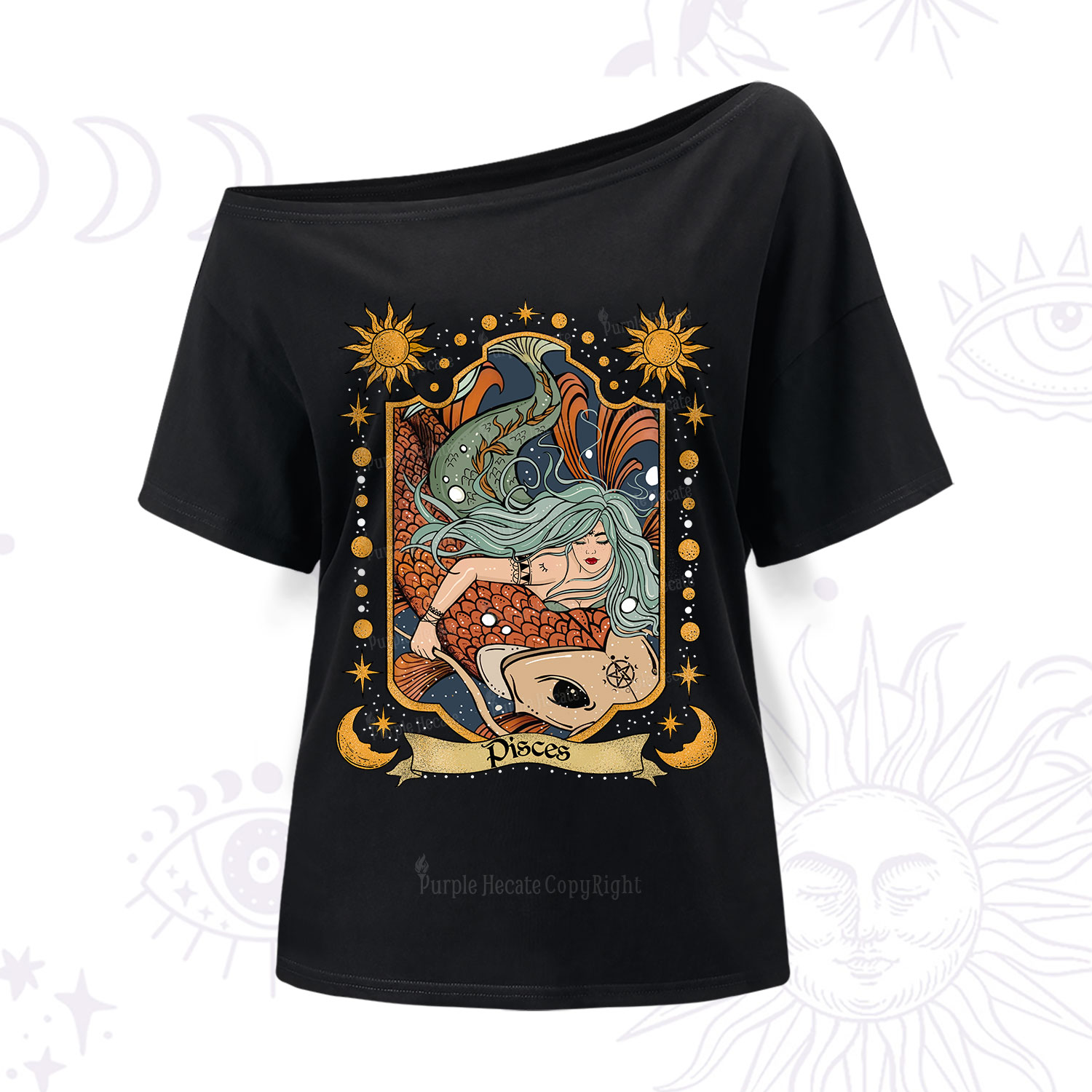 Purplehecate Mystic Pisces Zodiac One Shoulder T-Shirt