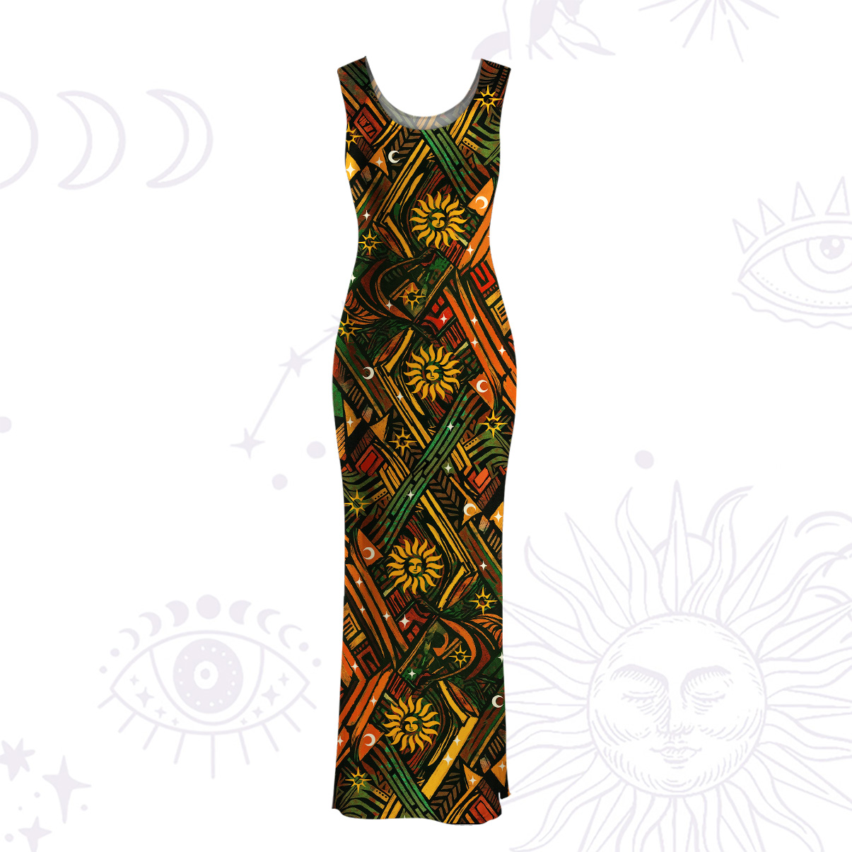 Purplehecate Boho Tribal Sun Mesh Maxi Tank Beach Dress