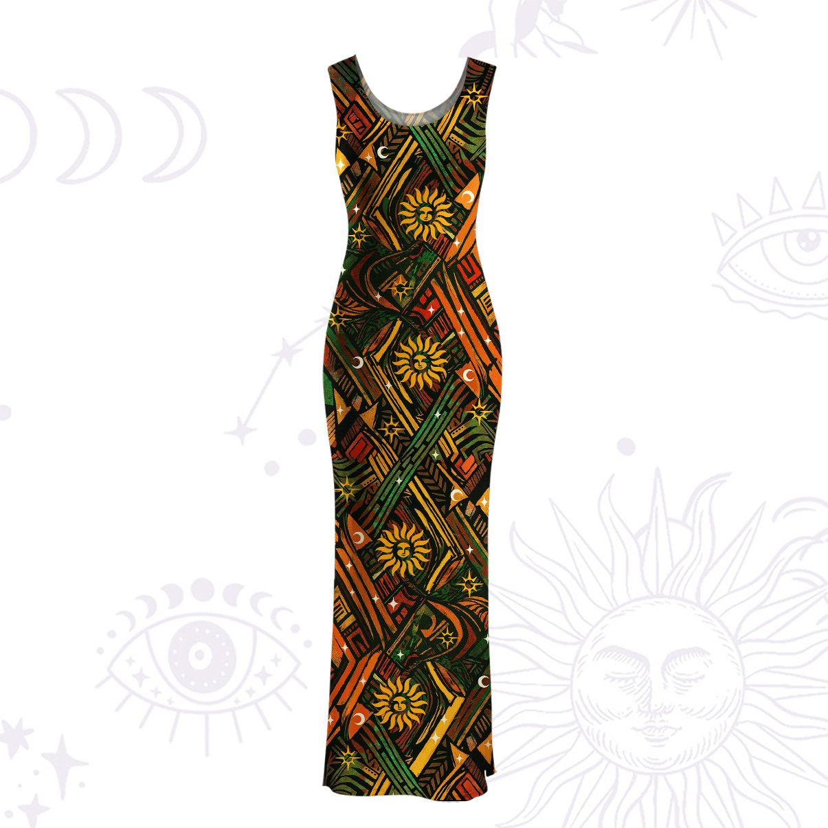 Purplehecate Boho Tribal Sun Mesh Maxi Tank Beach Dress