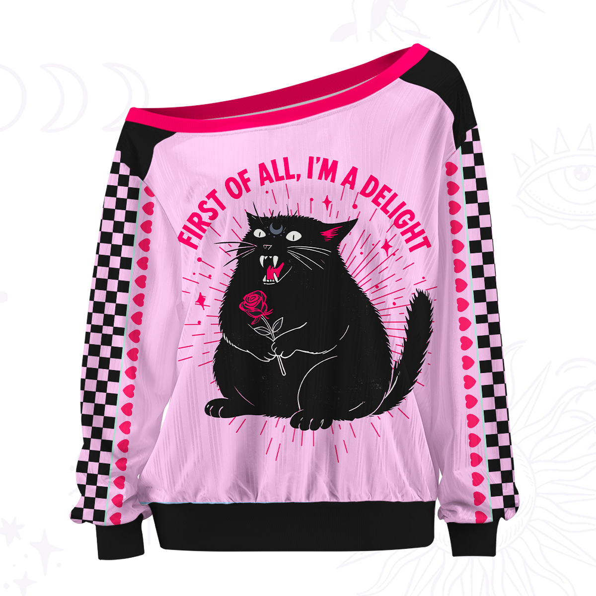Purplehecate First Of All I'm A Delight Cat Off The Shoulder Graphic Jersey