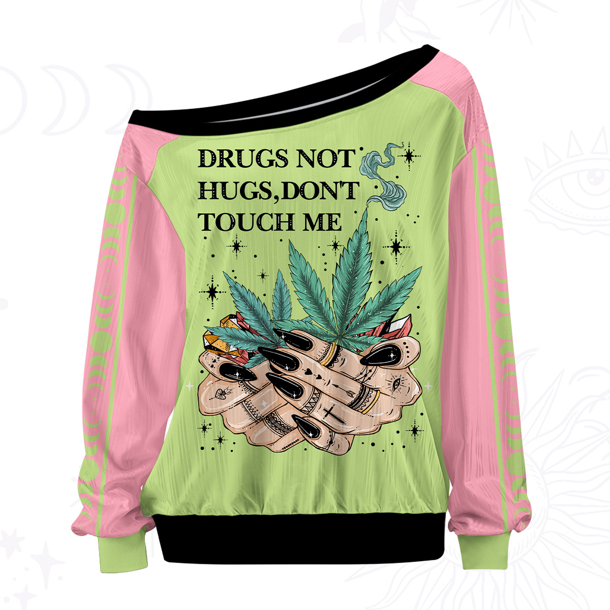 Purplehecate Drugs Not Hugs Off The Shoulder Graphic Jersey