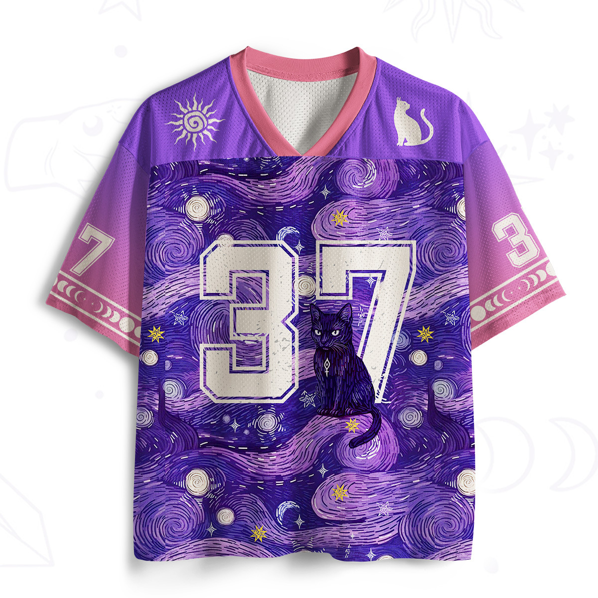 Purplehecate Mystic Cat Beneath the Cosmic Veil Mesh Jersey