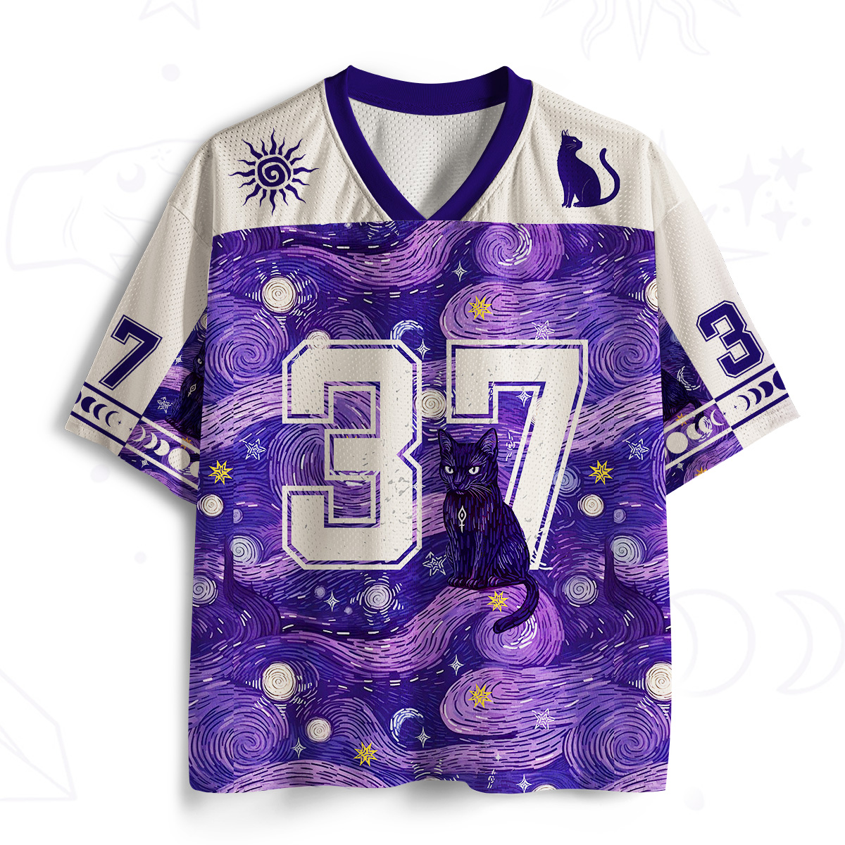 Purplehecate Mystic Cat Beneath the Cosmic Veil Mesh Jersey