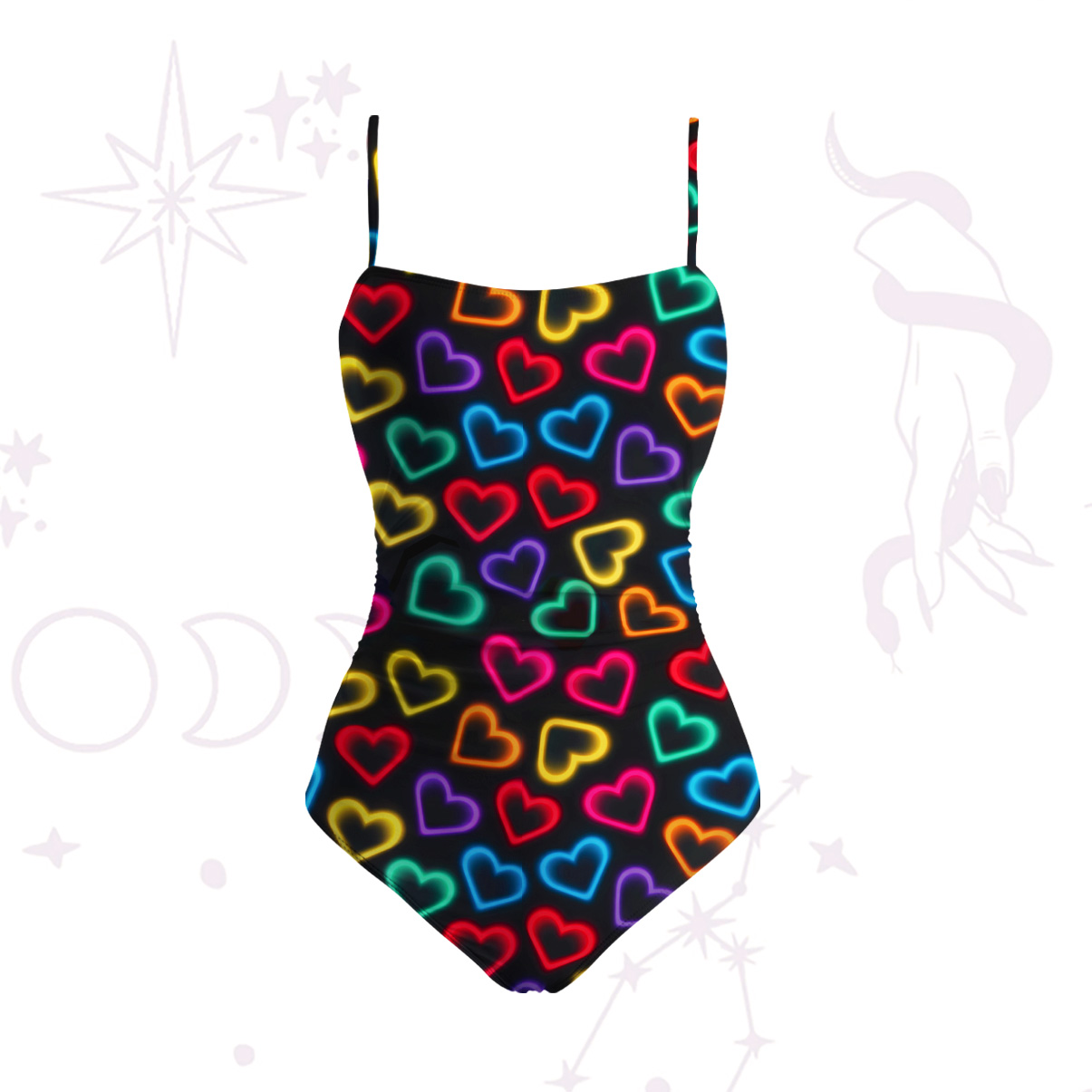 Purplehecate Neon Heart Slim-Strap Swimsuit