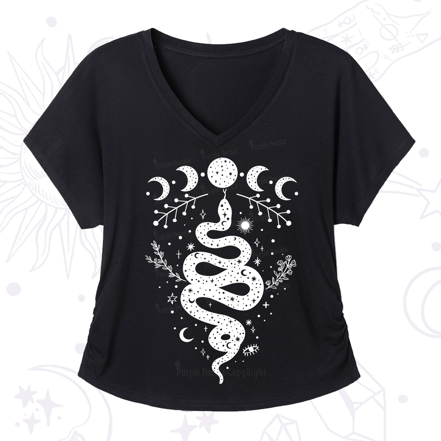 Purplehecate Snake And Moon Phase Comfort V-Neck T-Shirt