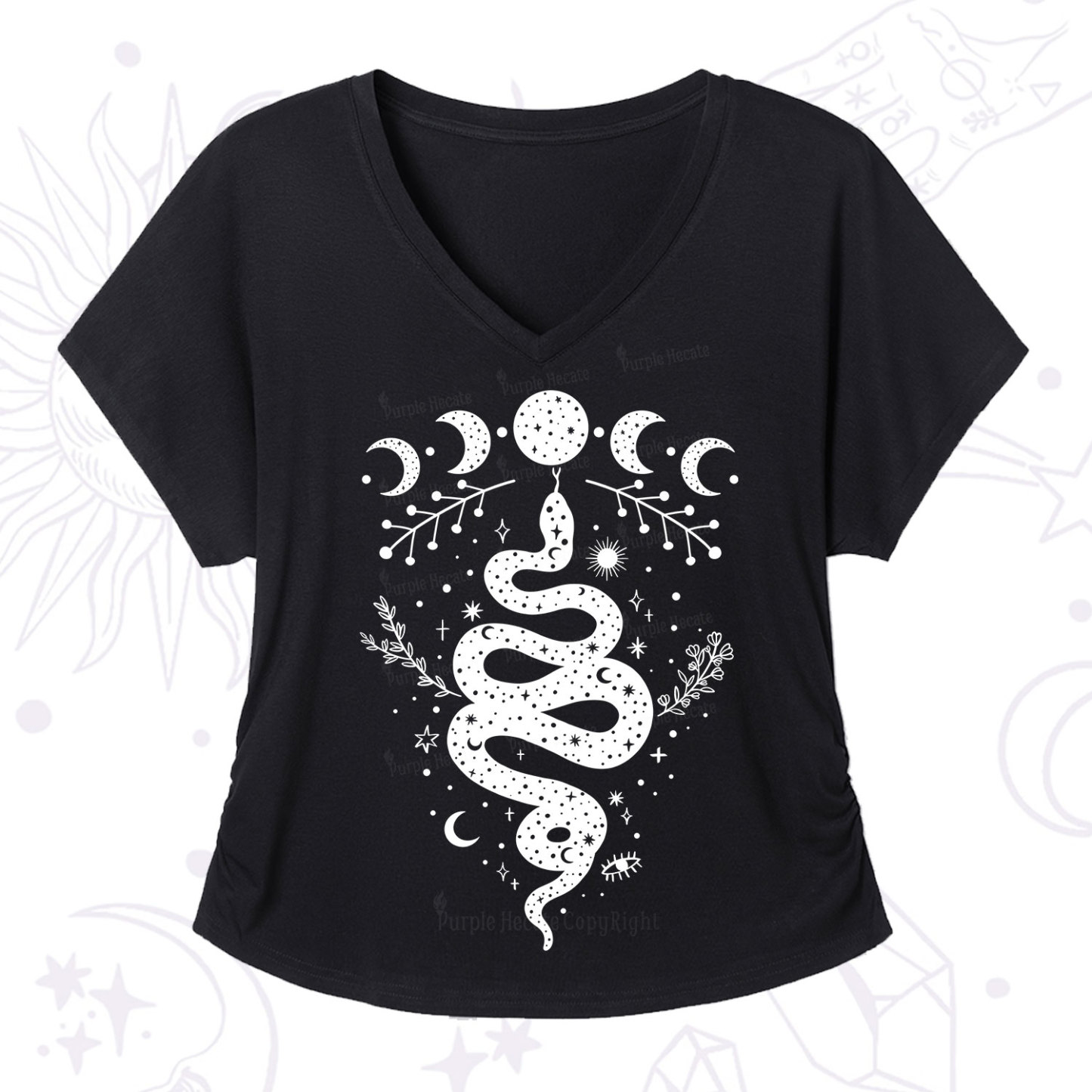 Purplehecate Snake And Moon Phase Comfort V-Neck T-Shirt