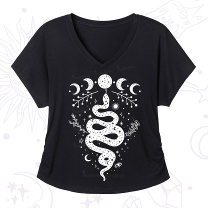 Purplehecate Snake And Moon Phase Comfort V-Neck T-Shirt