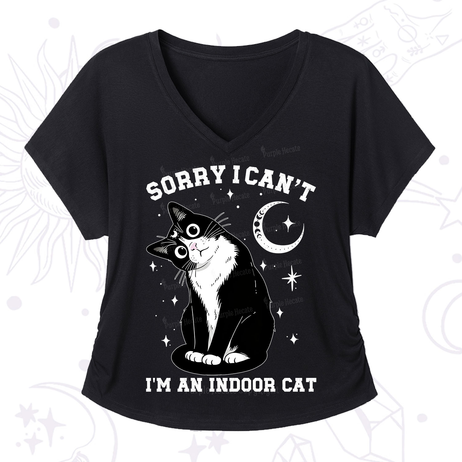 Purplehecate Sorry I Can't Go I'm an Indoor Cat V-Neck T-Shirt