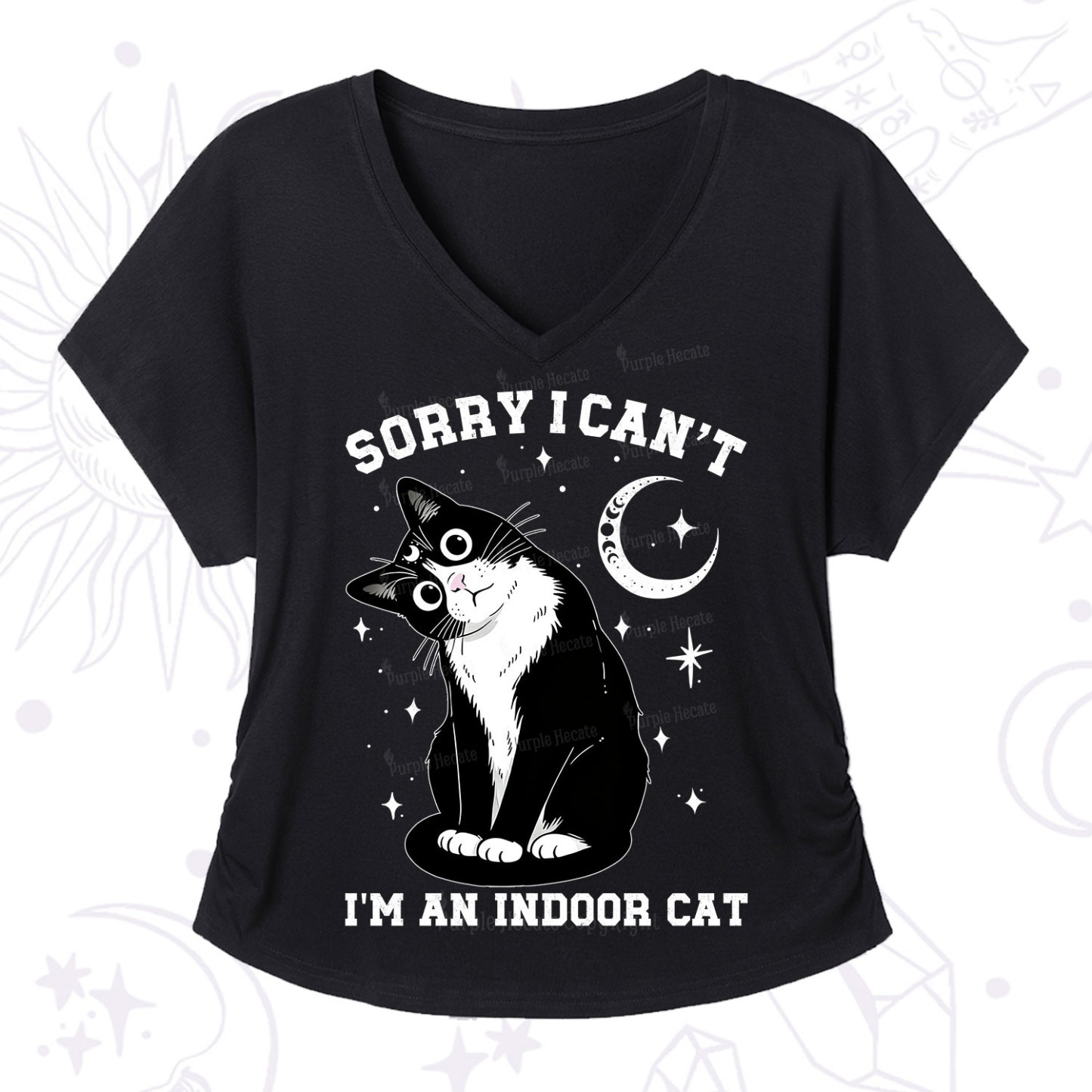 Purplehecate Sorry I Can't Go I'm an Indoor Cat V-Neck T-Shirt