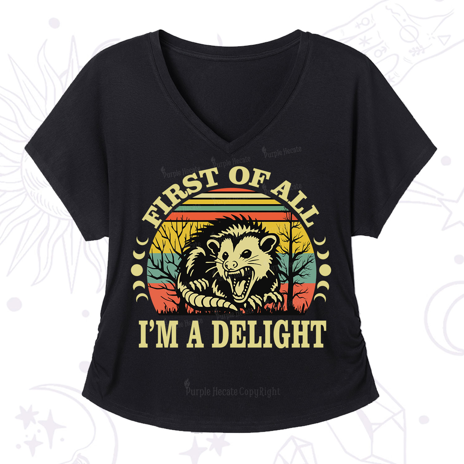Purplehecate First Of All I'm A Delightful Opossum V-Neck T-Shirt
