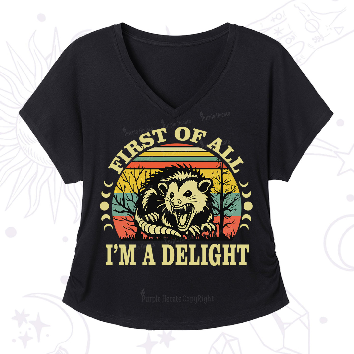 Purplehecate First Of All I'm A Delightful Opossum V-Neck T-Shirt