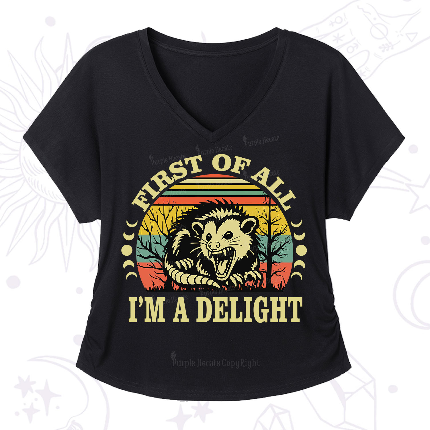 Purplehecate First Of All I'm A Delightful Opossum V-Neck T-Shirt