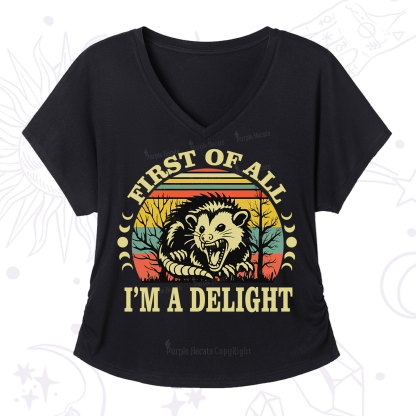 Purplehecate First Of All I'm A Delightful Opossum V-Neck T-Shirt