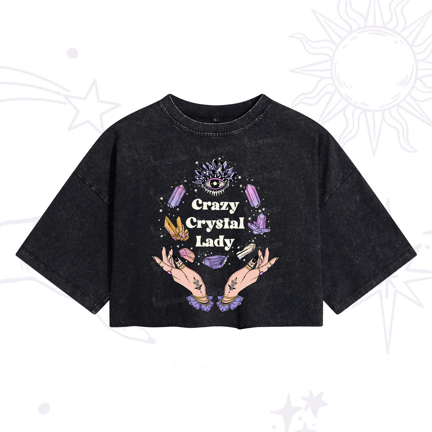Purplehecate Crazy Crystal Lady Washed Cropped T-Shirt