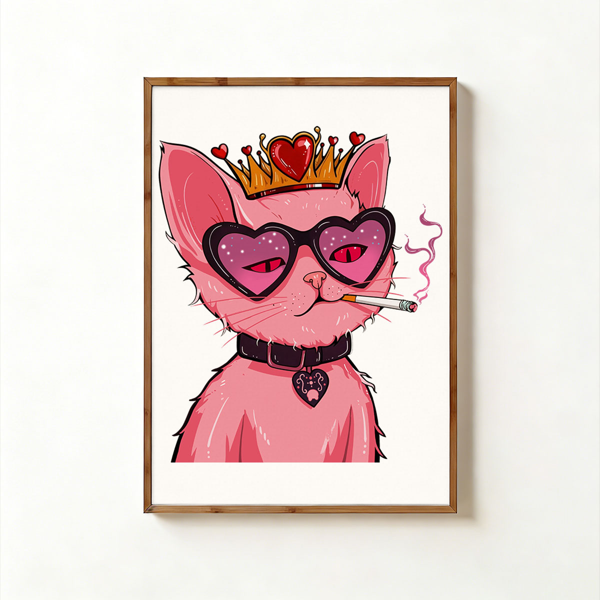 Purplehecate Bad Attitude Pink Cat Smoking Queen Unframed Poster