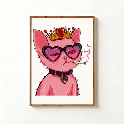 Purplehecate Bad Attitude Pink Cat Smoking Queen Unframed Poster