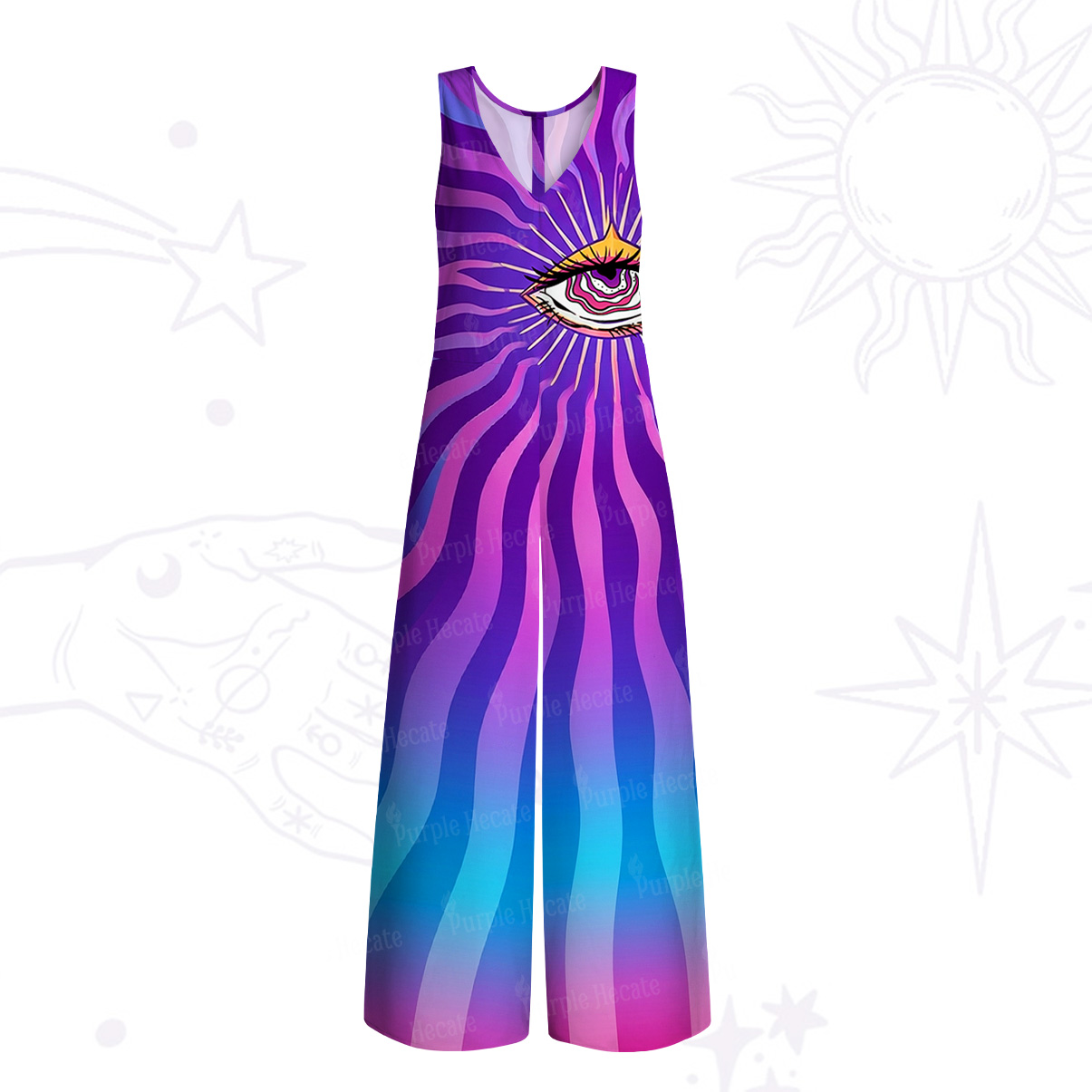 Purplehecate Sacred Eye Energy Flow Wide Leg Jumpsuit