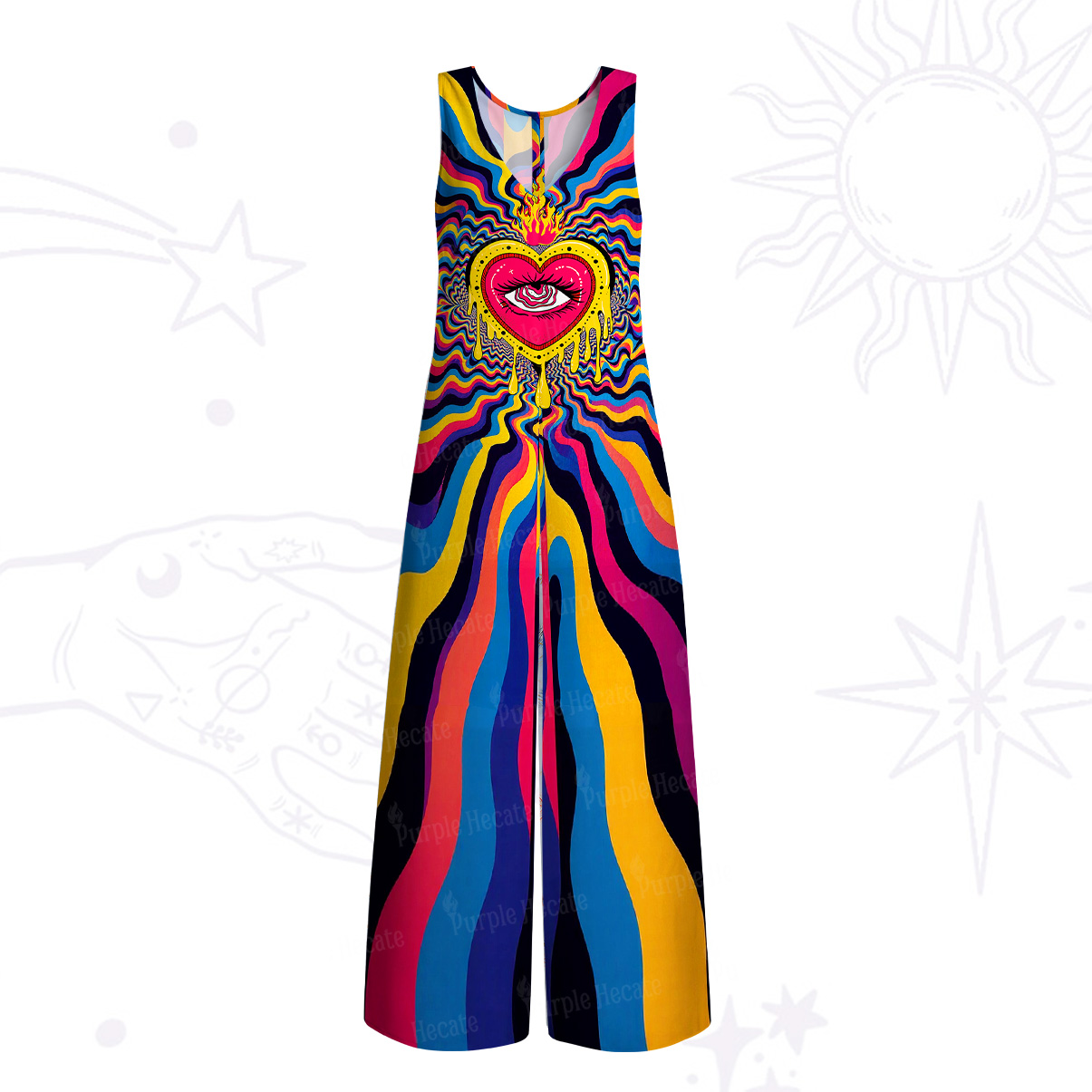 Purplehecate Trippy Heart Flame Wide Leg Jumpsuit