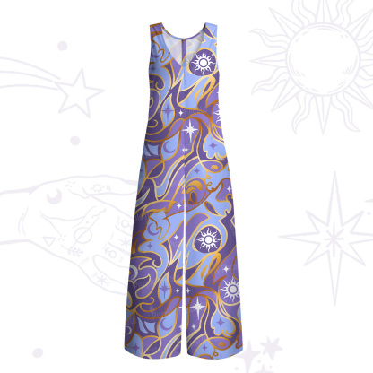 Purplehecate Divination Night Print Wide Leg Jumpsuit