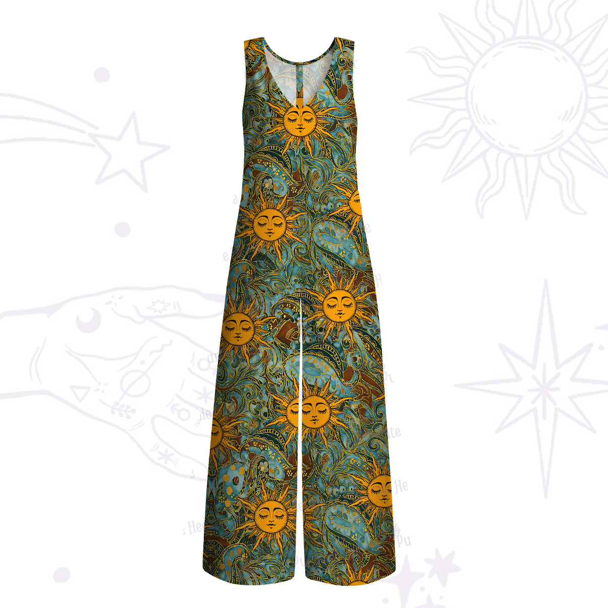 Purplehecate Golden Sun Wheel Wide Leg Jumpsuit