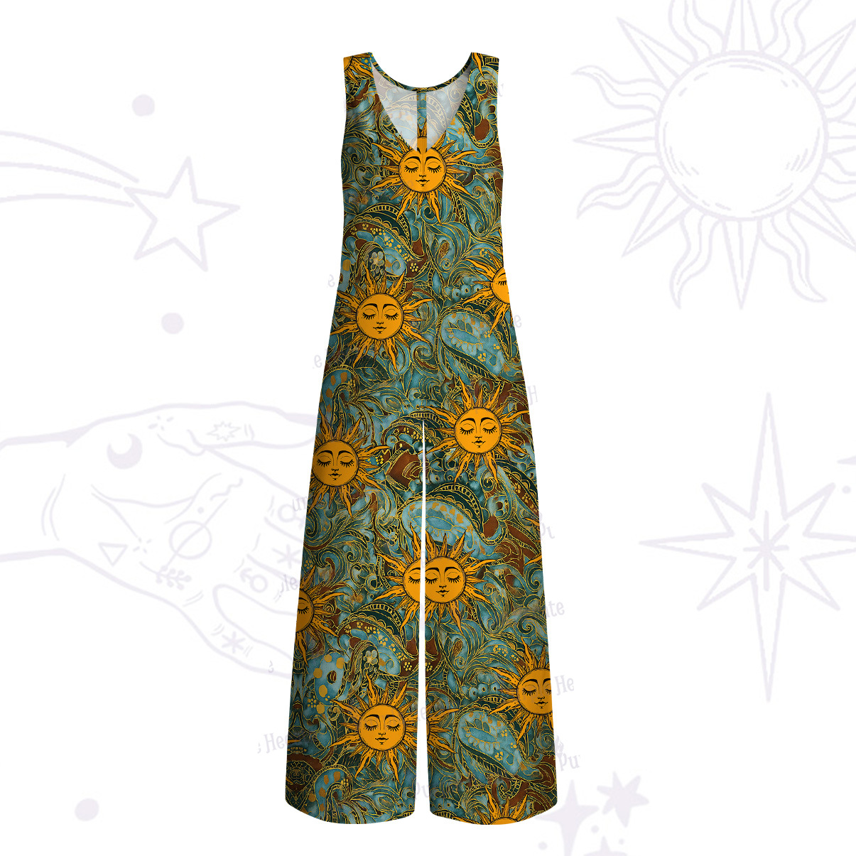 Purplehecate Golden Sun Wheel Wide Leg Jumpsuit