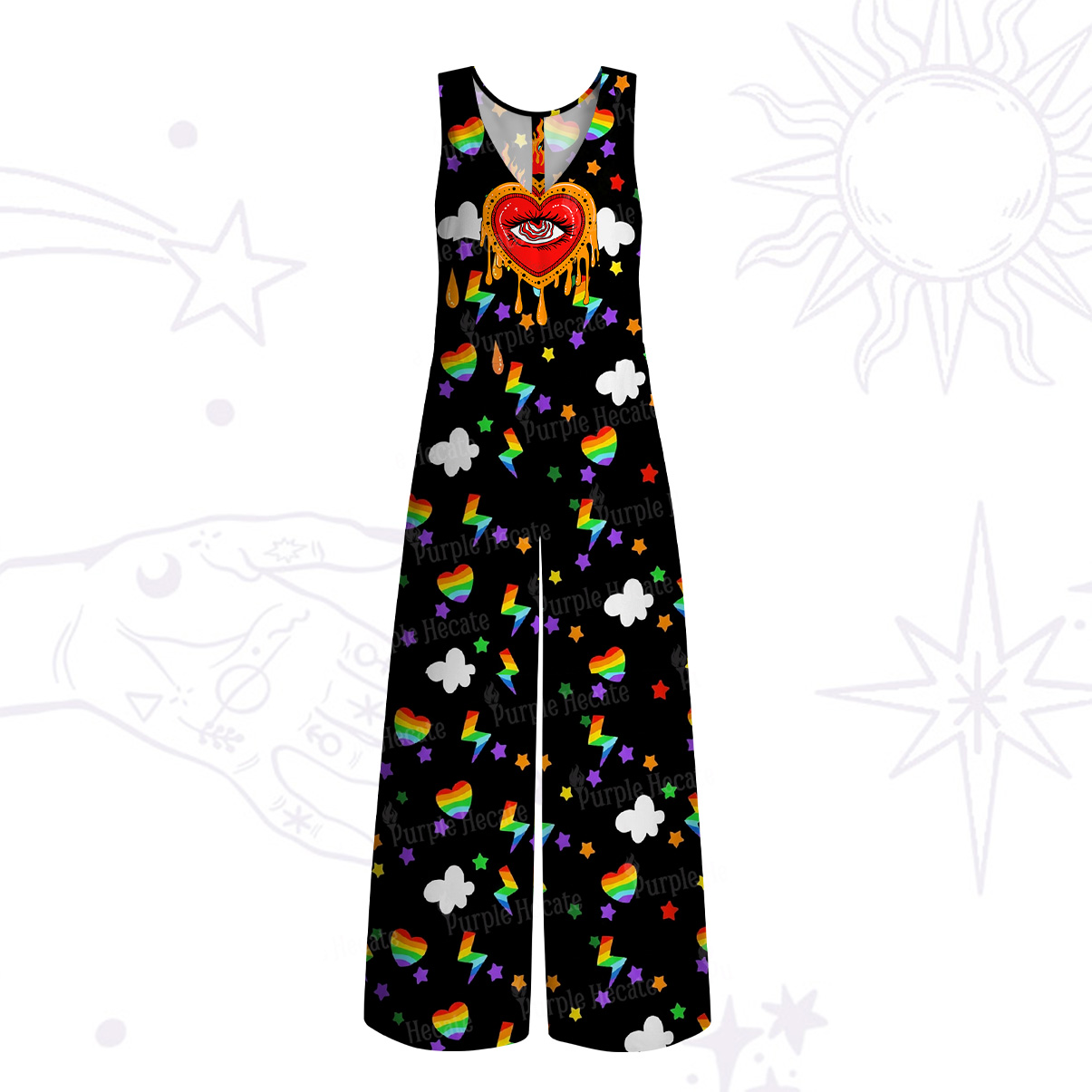 Purplehecate Rainbow Sacred Heart All Seeing Eye Pride Wide Leg Jumpsuit